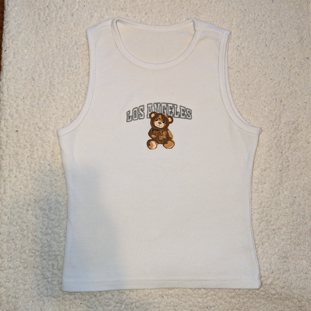 White Los Angeles tank - one size fits like a small - Muscle Tank Style